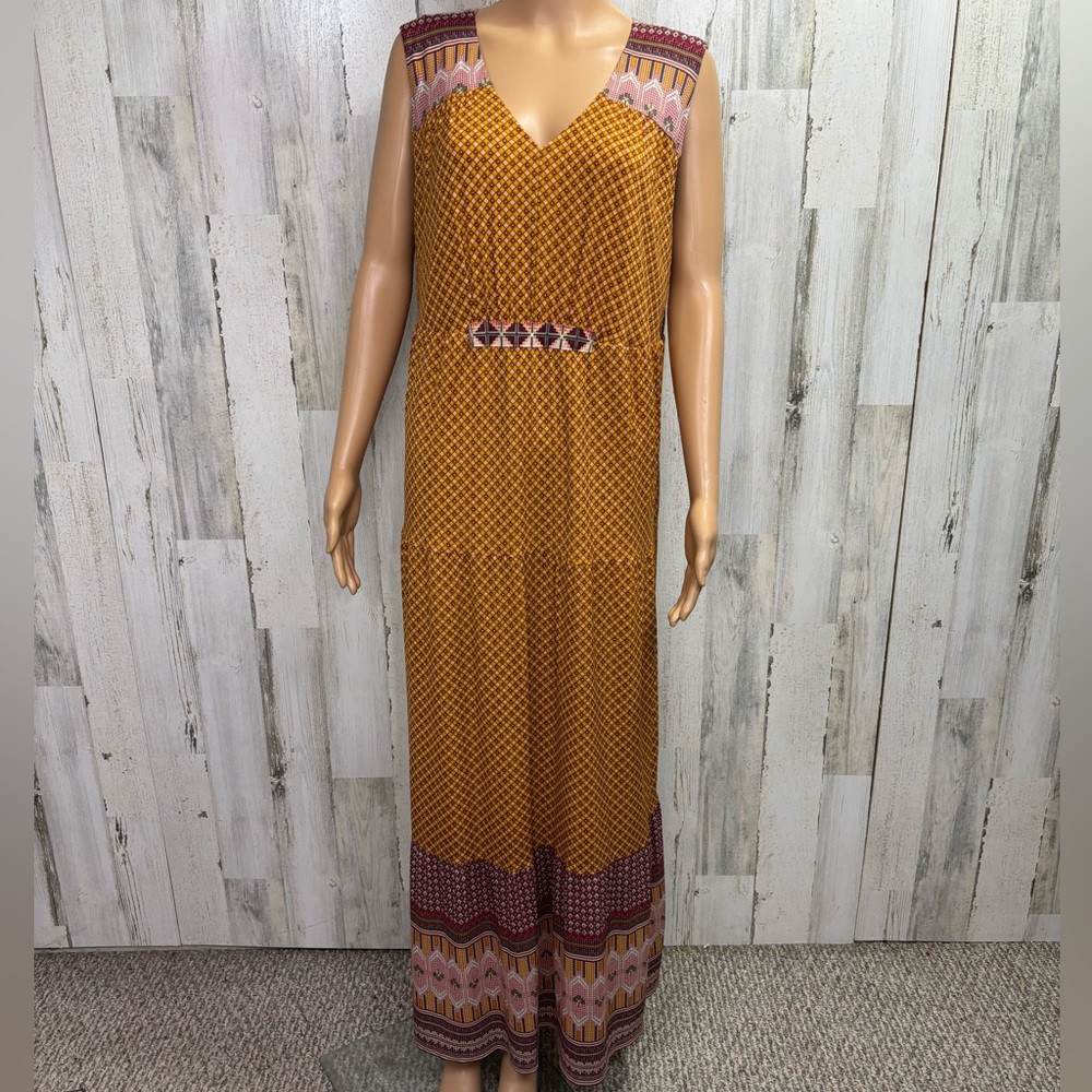 Style & Co Mustard Patterned Boho‎ Maxi Dress